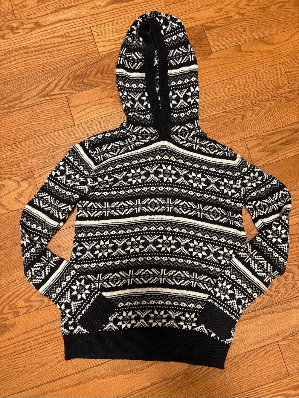 Old Navy Black and White Fair Isle Hooded Sweater